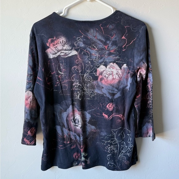 Christopher & Banks Black Floral Graphic Blouse - Picture 2 of 5
